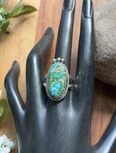 Load image into Gallery viewer, Native American Sterling Silver Sonoran Gold Turquoise Ring. Size 9 Adjustable E