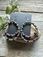 Load image into Gallery viewer, Southwestern Sterling Silver Purple Spiny Oyster Pearls Double Loop Earrings