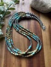 Load image into Gallery viewer, Sterling Silver Multi Strand Blue Green Turquoise Pearls Bead Necklace 26 Inch