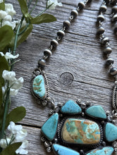 Load image into Gallery viewer, Navajo Sterling Silver Turquoise Cluster Pendant Rosary Bead Necklace 20 Inch KY
