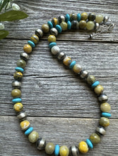 Load image into Gallery viewer, Sterling Silver Bumblebee Jasper Turquoise W Pearls Bead Necklace. 18 inch