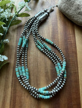 Load image into Gallery viewer, Sterling Silver Multi Strand Turquoise Pearls Bead Necklace 20 Inch