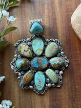 Load image into Gallery viewer, Navajo Sterling Silver Blue Green Royston Turquoise Cluster Handmade Pendant CY