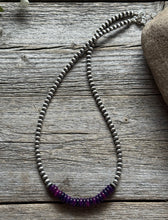 Load image into Gallery viewer, Dyed Sugilite 4mm Sterling Silver Pearls Choker Bead Necklace. 16 Inch. Gift