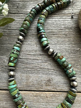 Load image into Gallery viewer, Southwestern 925 Sterling Silver Green Turquoise Heishi Bead Necklace. 20 inch