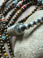 Load image into Gallery viewer, Sterling Silver Multi Strand Stone Tigers Eye Pearls Bead Necklace 24 Inch RD
