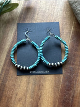 Load image into Gallery viewer, Sterling Silver Blue Turquoise Bead W Pearls Loop Hoop Earrings.