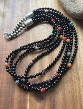 Load image into Gallery viewer, Sterling Silver Multi Strand Stone Black Onyx Bead Necklace. 22 Inch