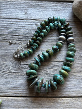 Load image into Gallery viewer, Sterling Silver Blue Green Graduated Turquoise Nuggets Bead Necklace 18 inch