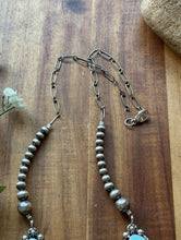 Load image into Gallery viewer, Navajo Sterling Silver Blue Turquoise Lariat Pearls Bead Chain Necklace R Yazzie