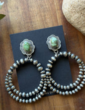 Load image into Gallery viewer, Navajo Sterling Silver Green Sonoran Gold Turquoise Pearl Double Loop Earrings