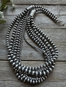 4,5,6,7,8 Multi Strand 925 Sterling Silver Oxidized Pearls Bead Necklace 24 Inch