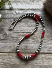 Load image into Gallery viewer, Red Coral Multi Graduated Sterling Silver Pearls Bead Necklace 18 inch 4mm -8mm