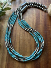 Load image into Gallery viewer, Sterling Silver Multi Strand Blue Turquoise 4mm Pearls Bead Necklace 24 inch