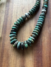 Load image into Gallery viewer, Sterling Silver Graduated Green Turquoise Rondelle Bead Necklace. 18 inch