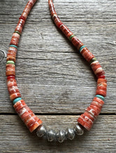 Load image into Gallery viewer, Sterling Silver Graduated Multi Stone Spiny Oyster Heishi Bead Necklace 18 inch