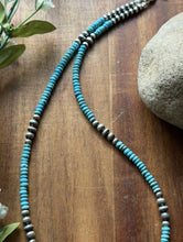 Load image into Gallery viewer, Southwestern Sterling Silver 4mm Blue Turquoise Pearls Bead Necklace 18 inch
