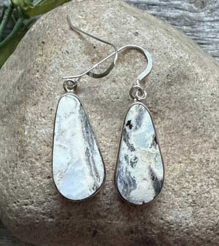 Native American Sterling Silver White Buffalo Turquoise Earrings SH