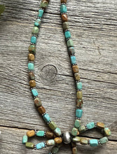 Load image into Gallery viewer, Bow Blue Green Turquoise Sterling Silver Pearls Bead Necklace. 18 Inch. Gift