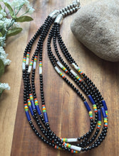 Load image into Gallery viewer, Sterling Silver Multi Strand Stone Black Onyx Bead Necklace. 22 Inch