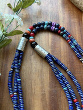 Load image into Gallery viewer, Sterling Silver Multi Strand Stone Lapis Pearls Bead Necklace 26 Inch Navajo RD