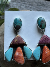 Load image into Gallery viewer, Navajo 925 Sterling Silver Multi Stone Cluster Earrings Marcella James