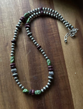 Load image into Gallery viewer, Sterling Silver Purple Spiny Oyster Sonoran Gold Turquoise Pearls Bead Necklace