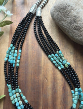 Load image into Gallery viewer, Sterling Silver Multi Strand Black Onyx Turquoise Bead Necklace. 22 Inch