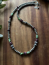 Load image into Gallery viewer, Sterling Silver Purple Spiny Oyster Sonoran Gold Turquoise Pearls Bead Necklace
