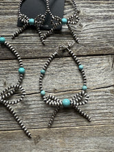 Load image into Gallery viewer, Bow Sterling Silver Turquoise 4mm Pearls Bead Necklace Earrings Bracelet Set