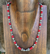 Load image into Gallery viewer, Sterling Silver Red Coral W 6mm 4mm Pearls Bead Necklace 18 inch