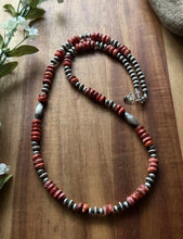 Load image into Gallery viewer, Sterling Silver Orange Red Spiny Oyster Multi Bead Pearls Necklace 24 inch Gift