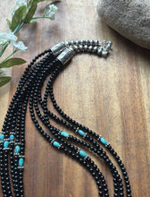 Load image into Gallery viewer, Sterling Silver Multi Strand Black Onyx Turquoise Bead Necklace. 22 Inch