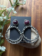 Load image into Gallery viewer, Navajo Sterling Silver Purple Spiny Oyster Pearl Double Loop Earrings Etta E