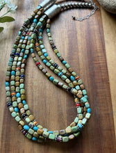 Load image into Gallery viewer, Sterling Silver Multi Strand Stone Blue Green Turquoise Nuggets Bead Necklace 24