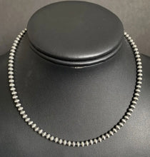 Load image into Gallery viewer, 4mm 36 Inch 925 Sterling Silver Oxidized Pearls Bead Necklace Southwestern