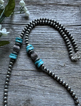 Load image into Gallery viewer, Sterling Silver Blue Turquoise W Pearls Bead Necklace. 24 inch