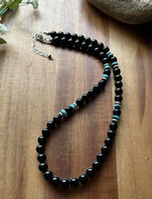 Load image into Gallery viewer, Sterling Silver Black Onyx Turquoise Bead Necklace. 18 Inch Gift
