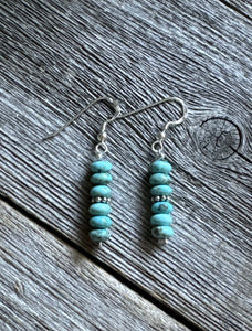 Southwestern 925 Sterling Silver Blue Turquoise Bead Earrings 1 Inch