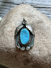 Load image into Gallery viewer, Vintage Pawn Native American Sterling Silver Blue Turquoise Pendant.