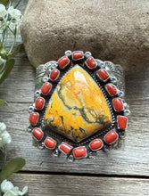 Load image into Gallery viewer, Navajo Sterling Silver Bumblebee Jasper Red Coral Cluster Cuff Bracelet KY
