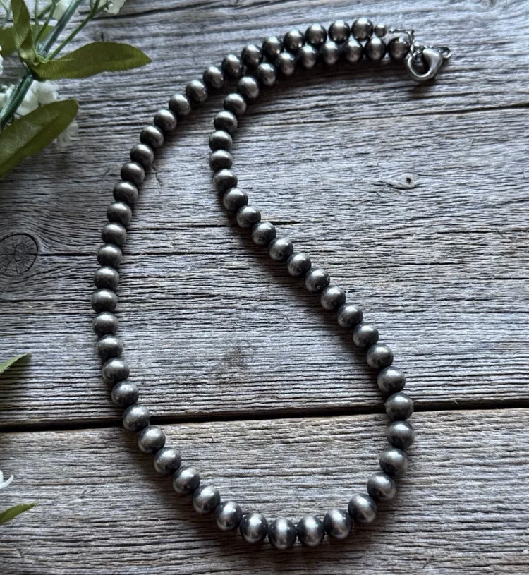 Vintage Pawn 6mm 18 Inch 925 Sterling Silver Oxidized Pearls Bead Necklace