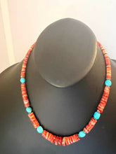 Load image into Gallery viewer, Sterling silver orange spiny oyster turquoise necklace 18 inch
