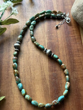 Load image into Gallery viewer, Sterling Silver Blue Green Turquoise Nuggets Pearls Bead Necklace. 18 inch Gift
