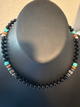 Load image into Gallery viewer, Men’s sterling silver black onyx turquoise necklace 18 inch