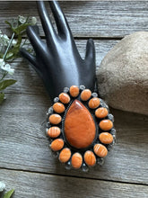 Load image into Gallery viewer, Navajo Sterling Silver Orange Spiny Oyster Cluster Cuff Bracelet KY