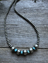 Load image into Gallery viewer, Sterling Silver Blue Turquoise W Pearls Bead Necklace. 18 inch