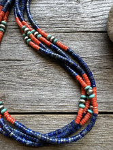 Load image into Gallery viewer, Sterling Silver Multi Strand Stone Lapis Bead Necklace. 24 inch