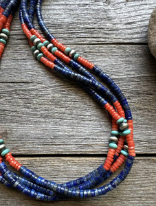 Sterling Silver Multi Strand Stone Lapis Bead Necklace. 24 inch