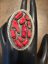 Load image into Gallery viewer, Navajo sterling silver red coral ring adjustable